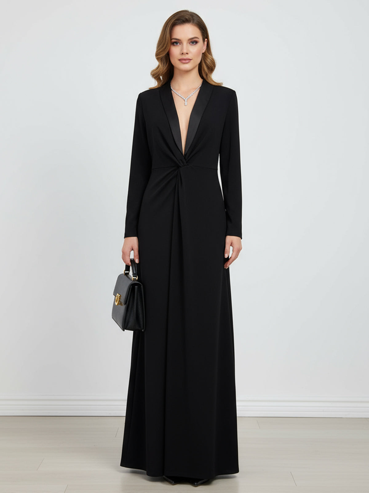 Kara dames maxi-jurk met diepe v-hals en lange mouwen