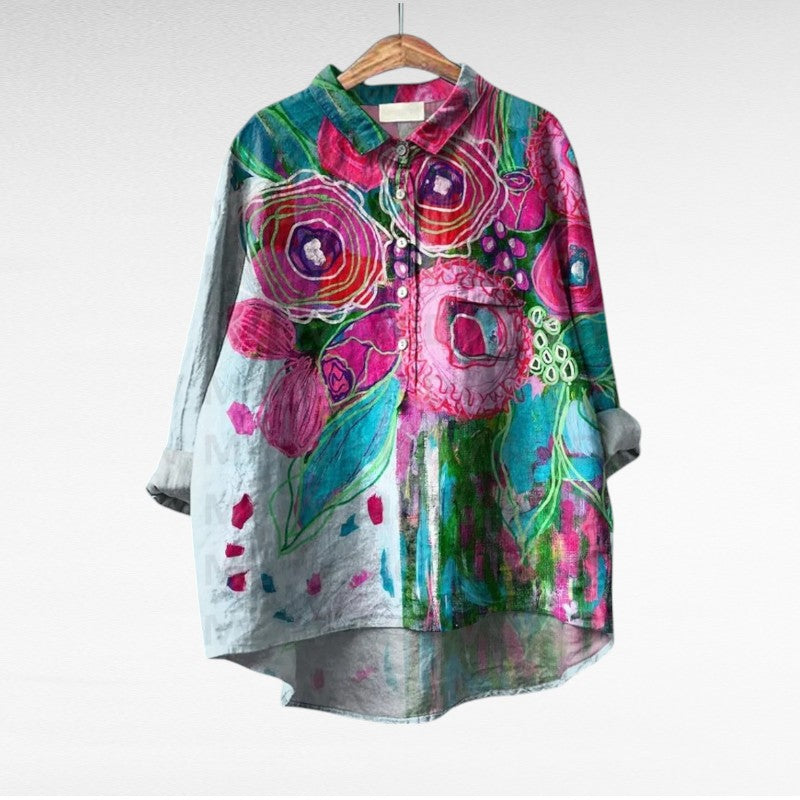Elegante zomerblouse met opvallende kunstprint en lange mouwen voor dames