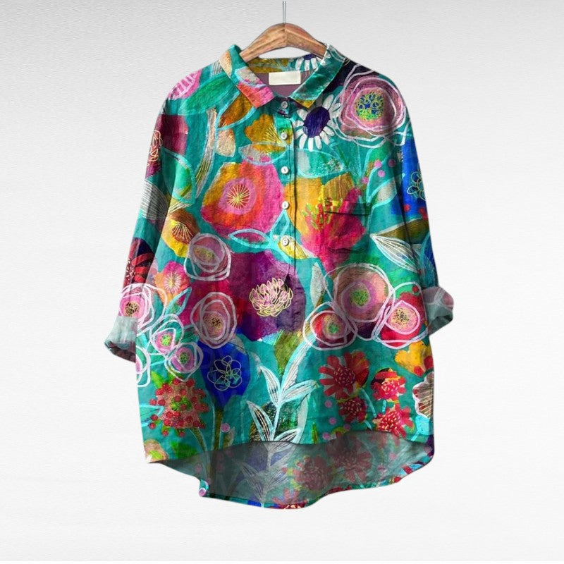 Elegante zomerblouse met opvallende kunstprint en lange mouwen voor dames