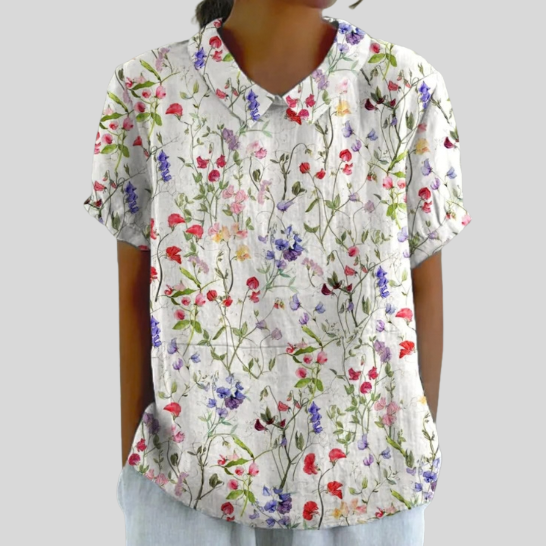 Comfortabele dames top met bloemenprint en losse snit van ademende stof