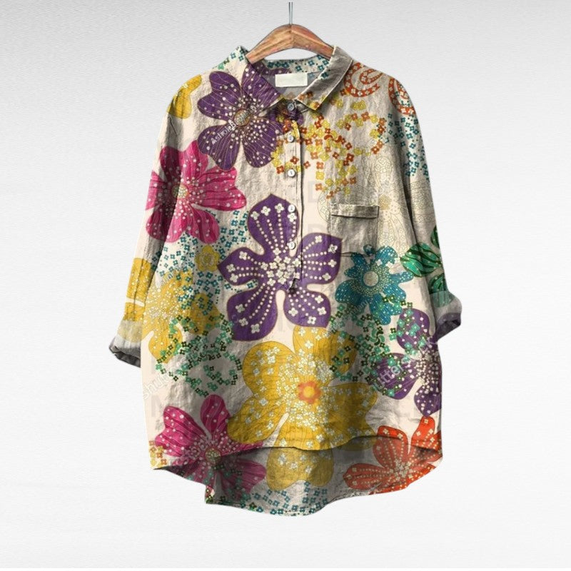 Elegante zomerblouse met opvallende kunstprint en lange mouwen voor dames