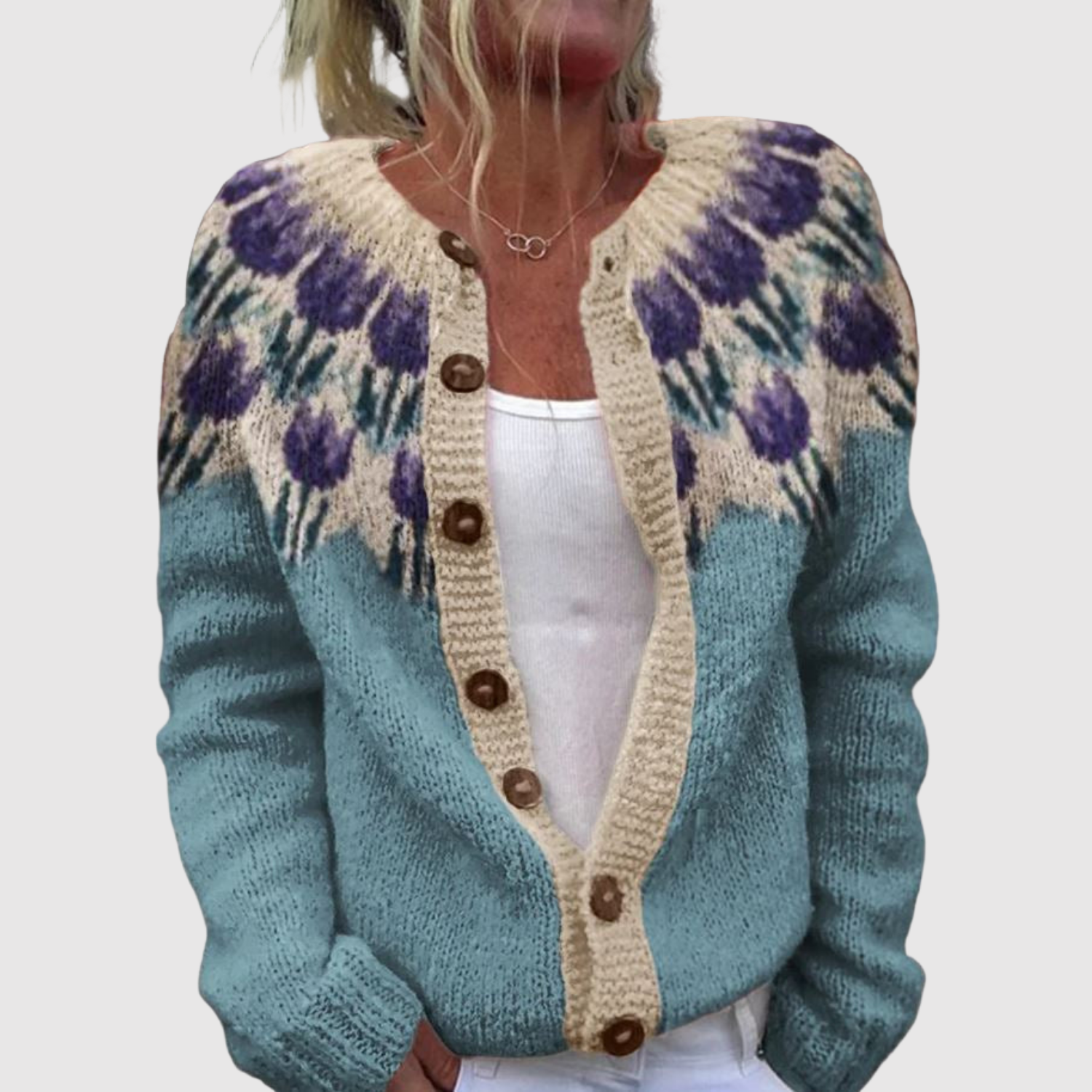 Doutzen dames knoopvest met scandinavisch patroon