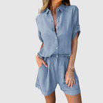 Saskia dames relaxte blouse- en shortset