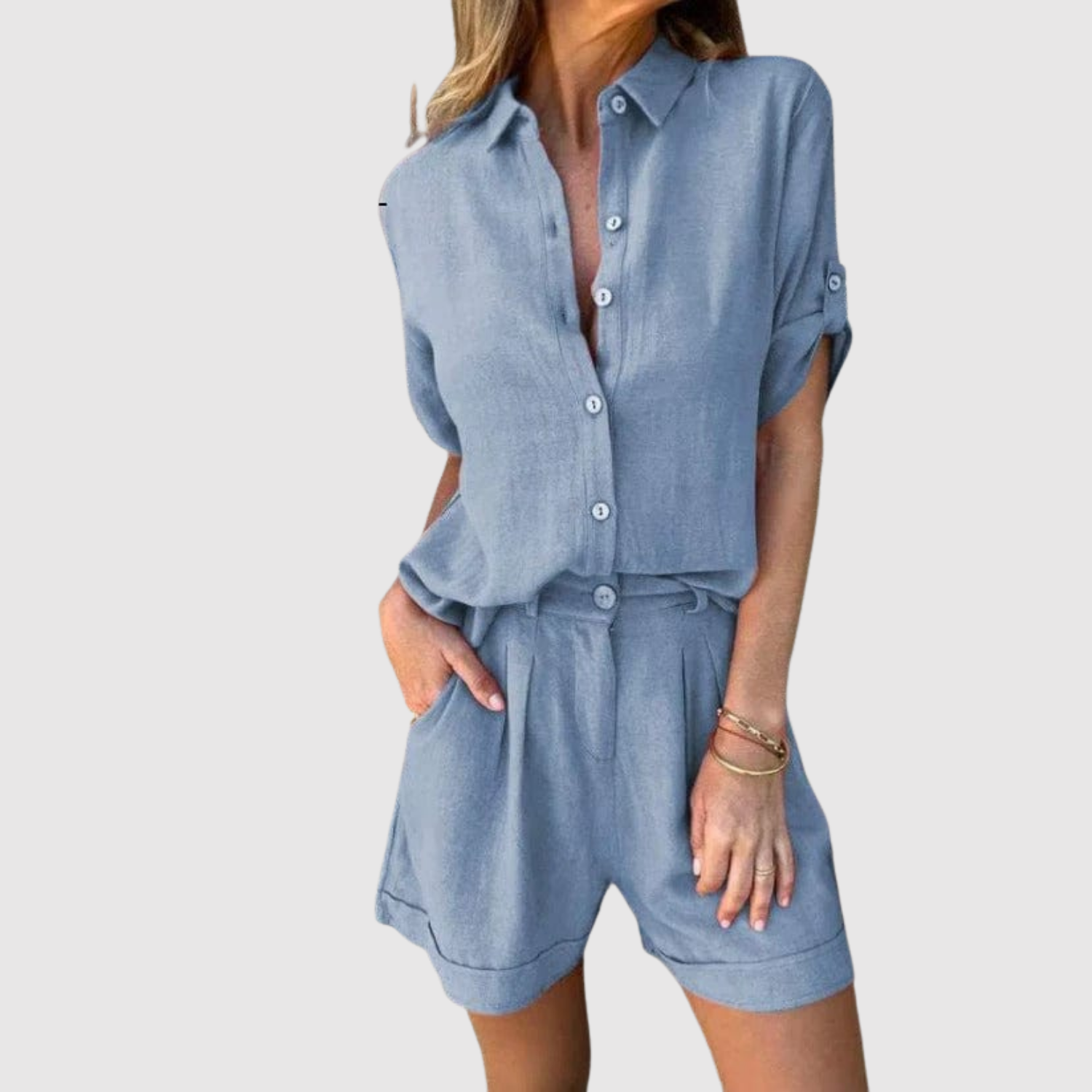 Saskia dames relaxte blouse- en shortset