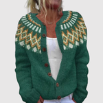 Kleurrijk dames vest met klassiek gebreid motief in warme tinten