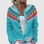 Kleurrijk dames vest met klassiek gebreid motief in warme tinten