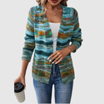 Licht gebreid dames vest met meerkleurig dessin in levendige kleuren