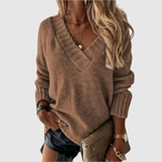 Gebreide trui met V-hals in effen breistof voor dames, mooi over een blouse