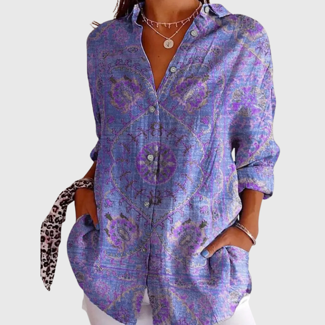 Lichtgewicht dames blouse met kleurrijke print, ademend materiaal en veelzijdig te combineren