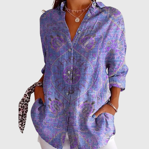 Lichtgewicht dames blouse met kleurrijke print, ademend materiaal en veelzijdig te combineren