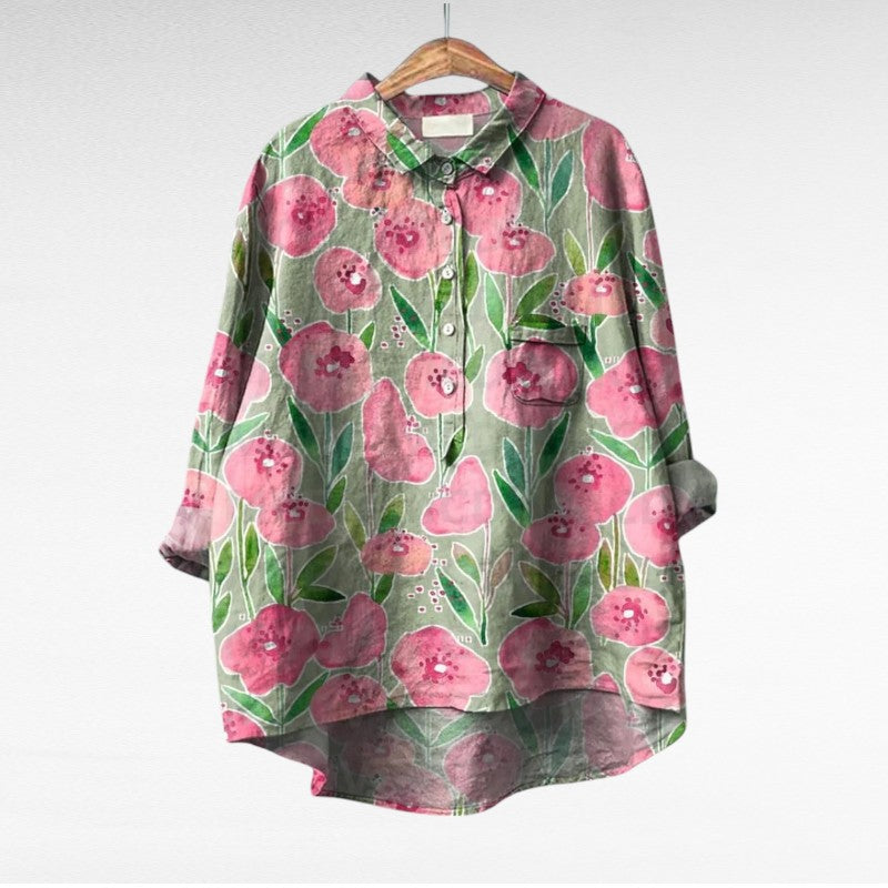 Elegante zomerblouse met opvallende kunstprint en lange mouwen voor dames