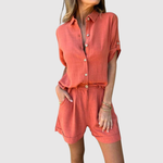 Saskia dames relaxte blouse- en shortset