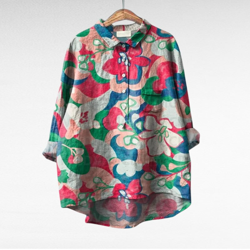 Elegante zomerblouse met opvallende kunstprint en lange mouwen voor dames