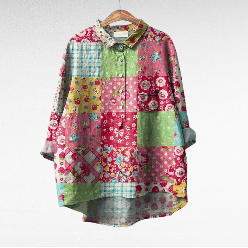 Elegante zomerblouse met opvallende kunstprint en lange mouwen voor dames
