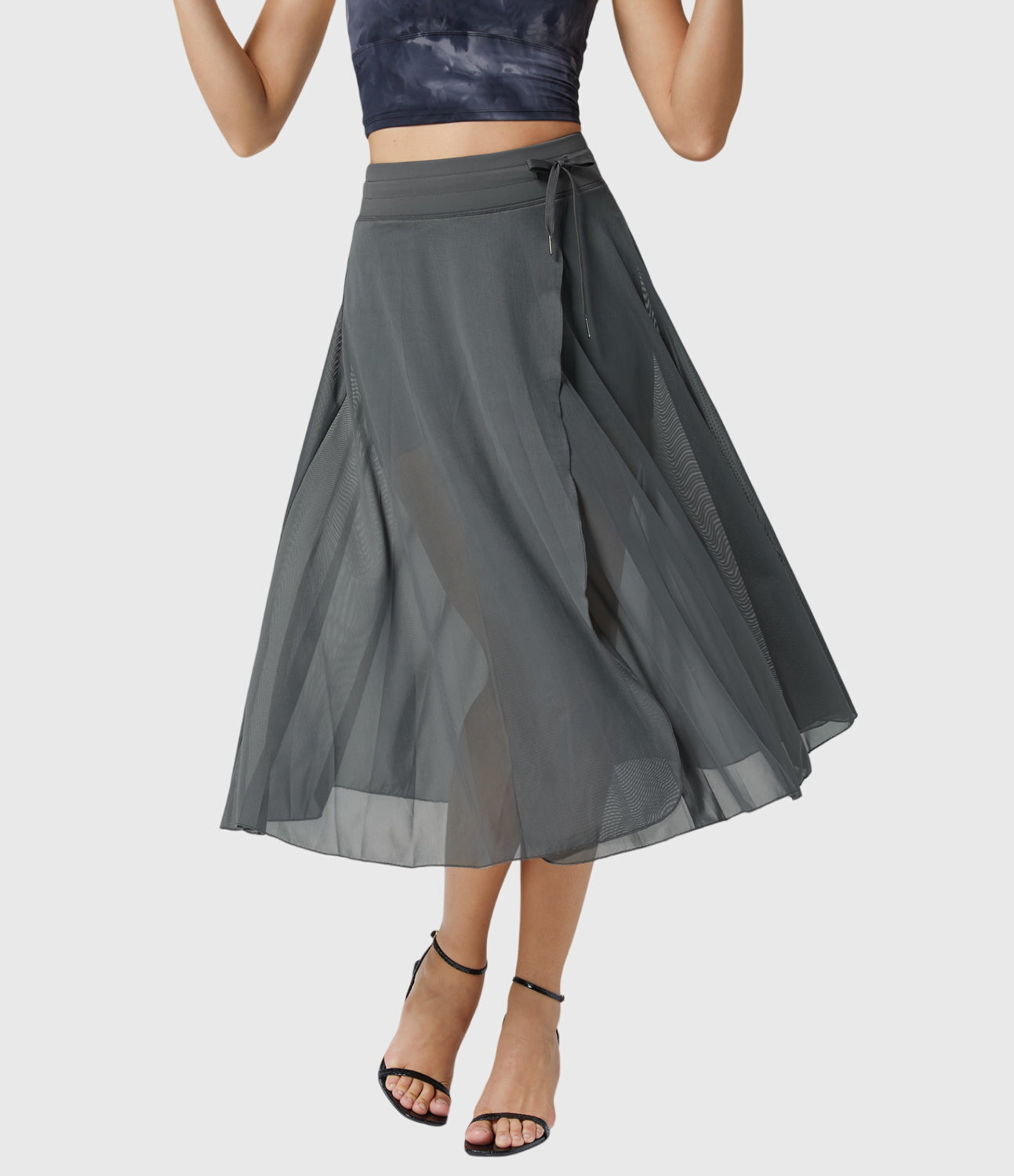 Elegante 2-in-1 dames rok met hoge taille, elastische band en soepel vallende stof