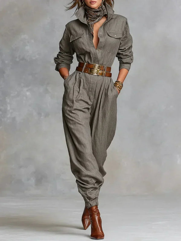 Megan dames linnen-katoen jumpsuit