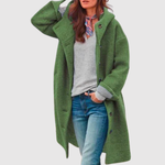 Feline dames bouclé knoopjas met capuchon