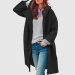 Feline dames bouclé knoopjas met capuchon