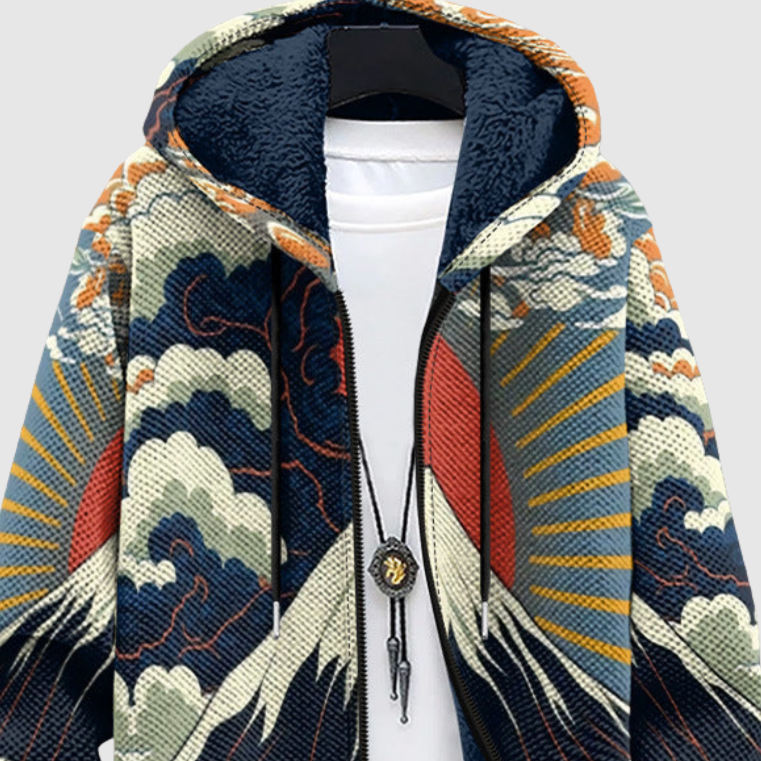 Hoodie met Japans geinspireerde print met strak lijnwerk in rustige kleuren en ruime pasvorm