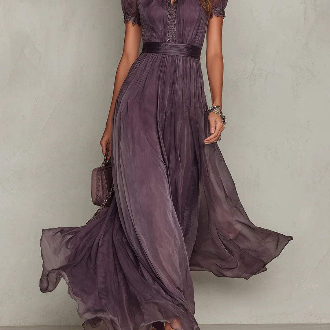 Vivienne dames chiffon maxi-jurk met kanten afwerking
