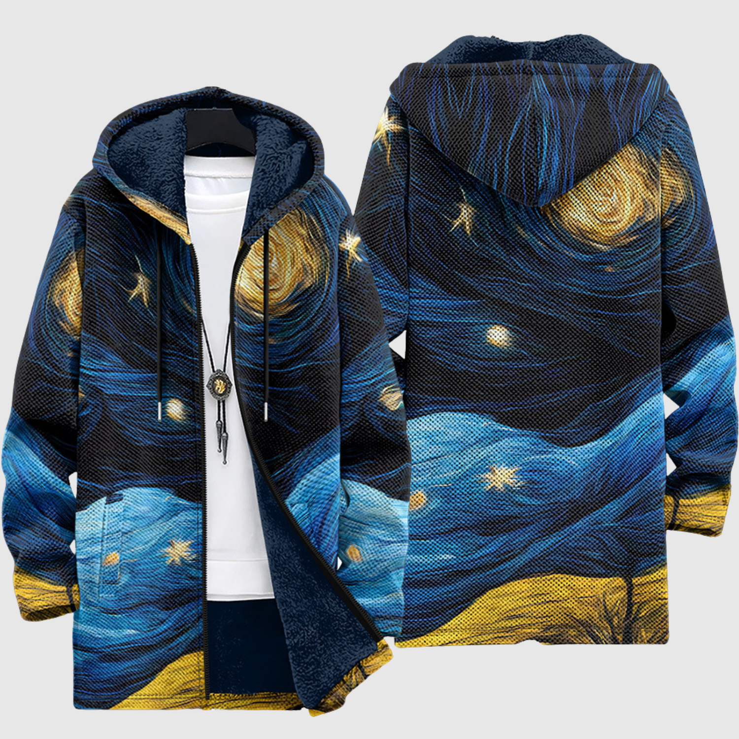 Dames hoodie met sterrenhemelprint in diepe blauwe en zwarte tinten