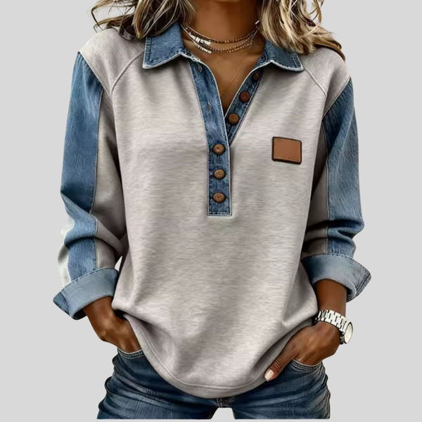 Nienke dames pullover met denim kraag