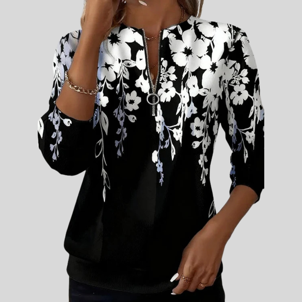 Renske dames sweater met bloemenprint en rits