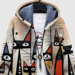 Sweater met artistieke kattenprint in losse penseelstreken en zachte warme binnenkant