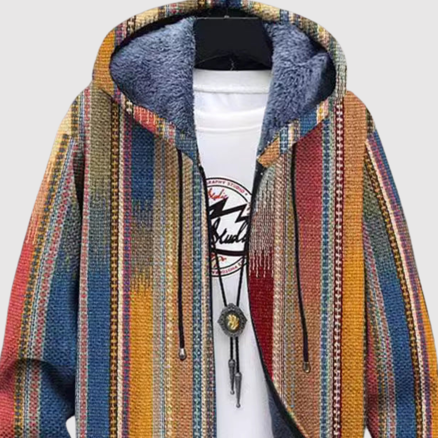 Hoodie met folkloreprint in warme tinten roest, oker en diep rood met ruime pasvorm