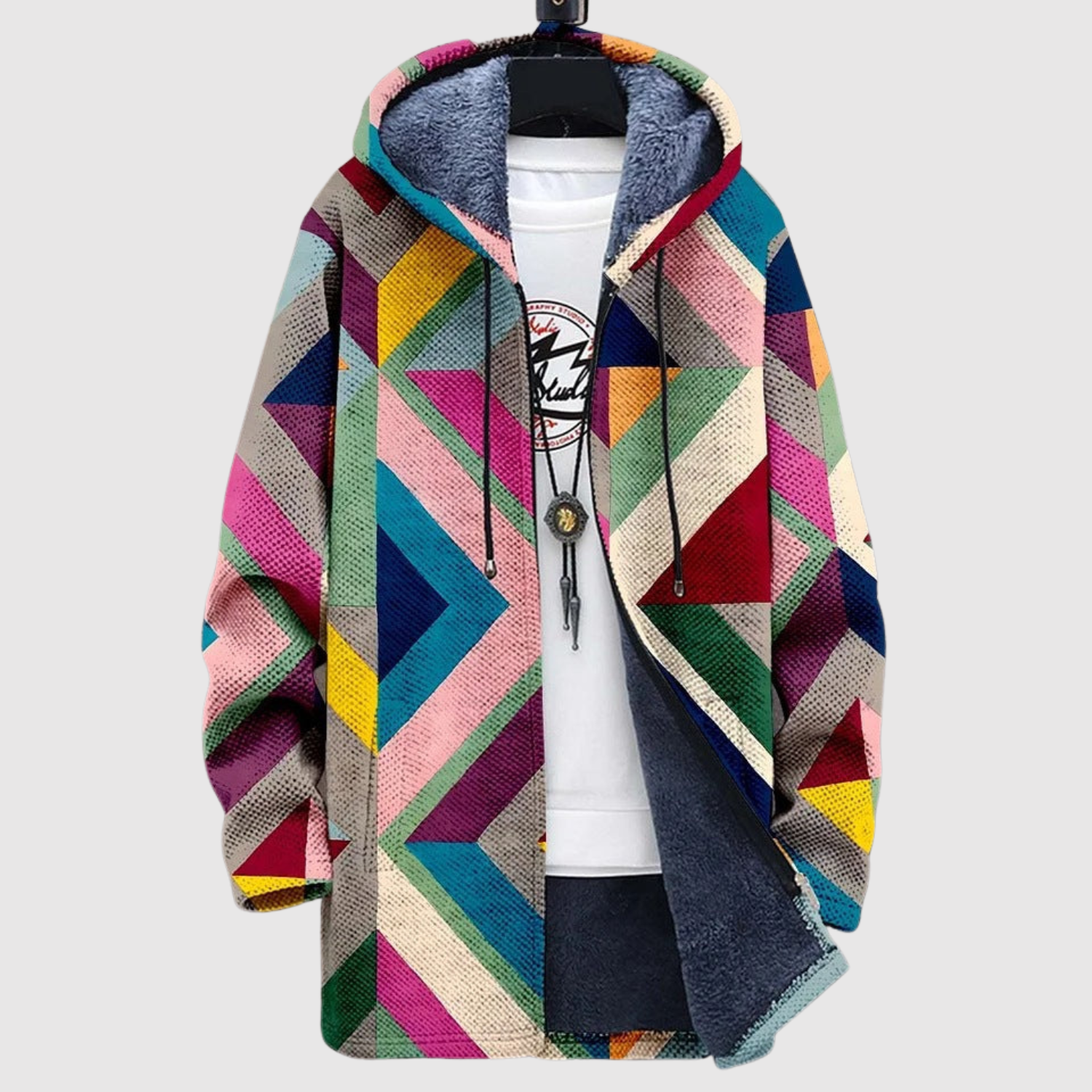Hoodie met geometrische kleurenprint met driehoeken en blokken in wisselende tinten