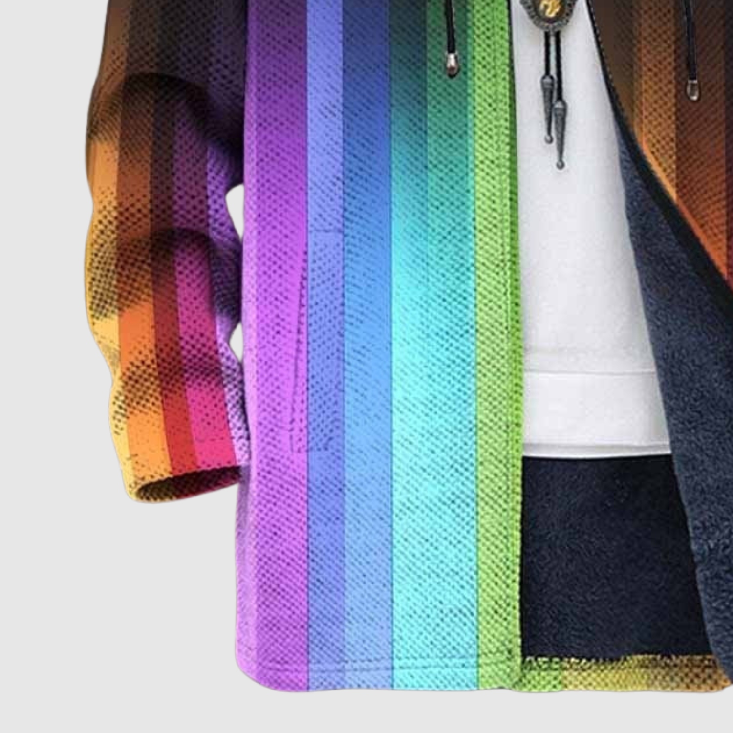 Sweater met kleurverloop in regenboogtinten die rondom in elkaar overlopen en zachte fleece