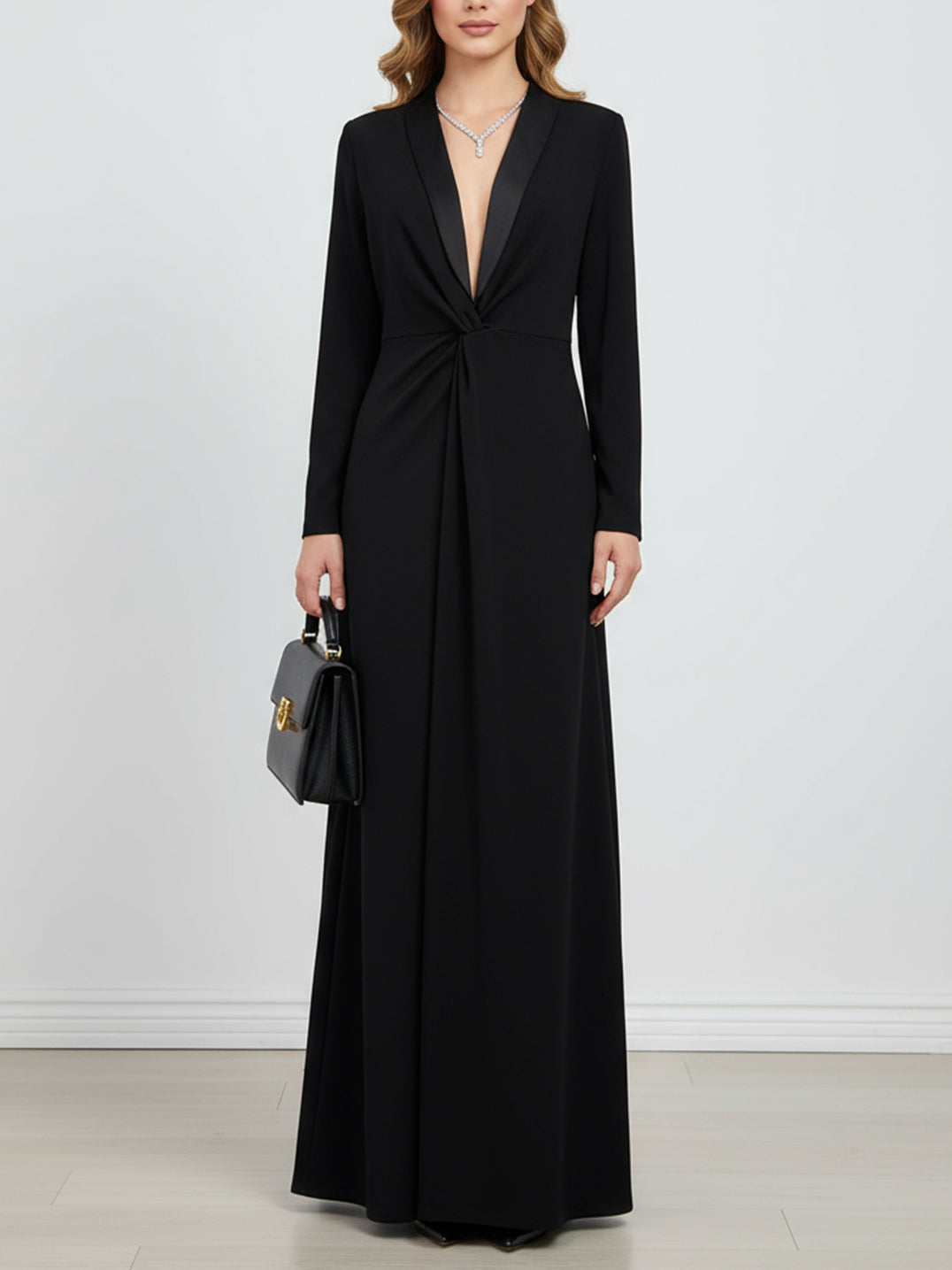 Kara dames maxi-jurk met diepe v-hals en lange mouwen