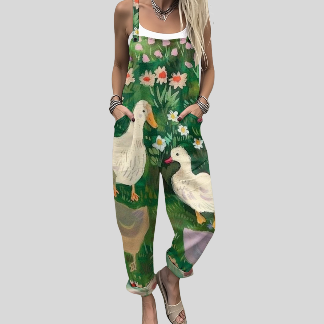 Zomerse dames tuinbroek met ruime pasvorm, zijzakken en enkellange 7/8-pijpen