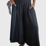 Comfortabele dames broek in denimlook met hoge elastische taille en wijde pijpen