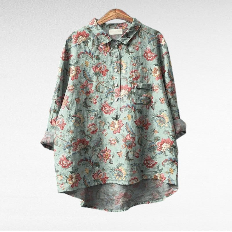 Elegante zomerblouse met kunstzinnige print en ruime snit voor dames