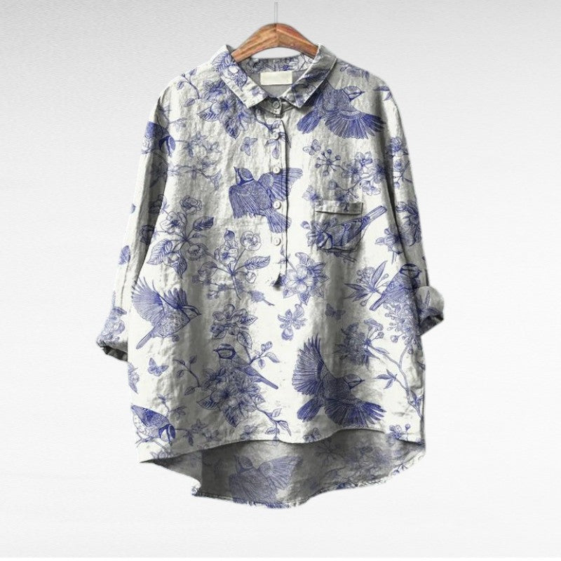 Elegante zomerblouse met kunstzinnige print en ruime snit voor dames