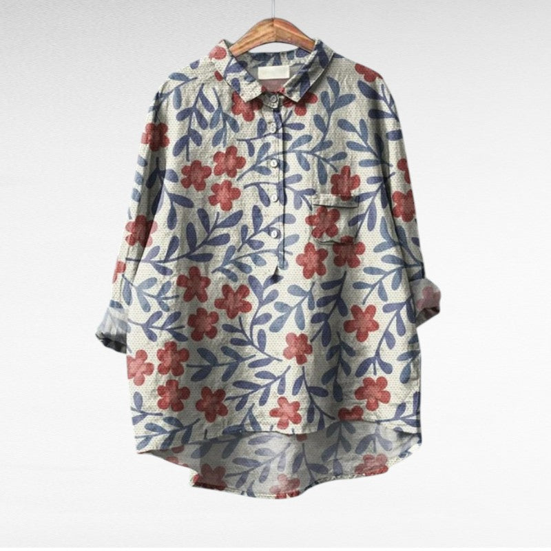 Elegante zomerblouse met kunstzinnige print en ruime snit voor dames
