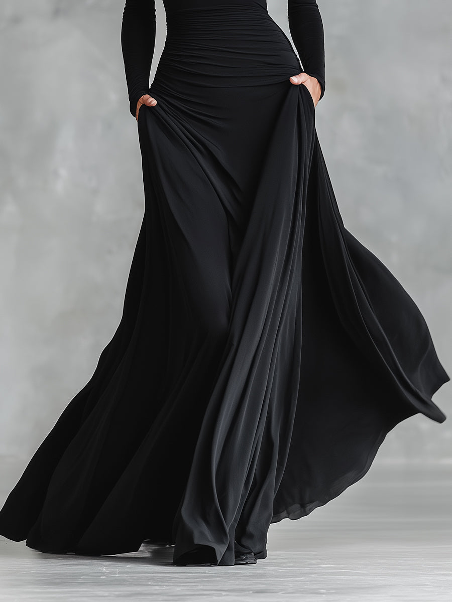 Rubi dames maxi-jurk met boothals en plooidetail