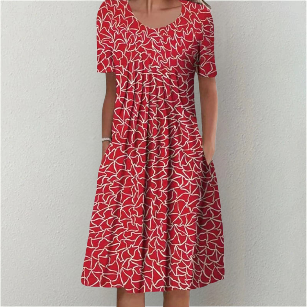 Bloemenjurk voor dames met bloemendessin, verborgen zijzakken en vlotte val