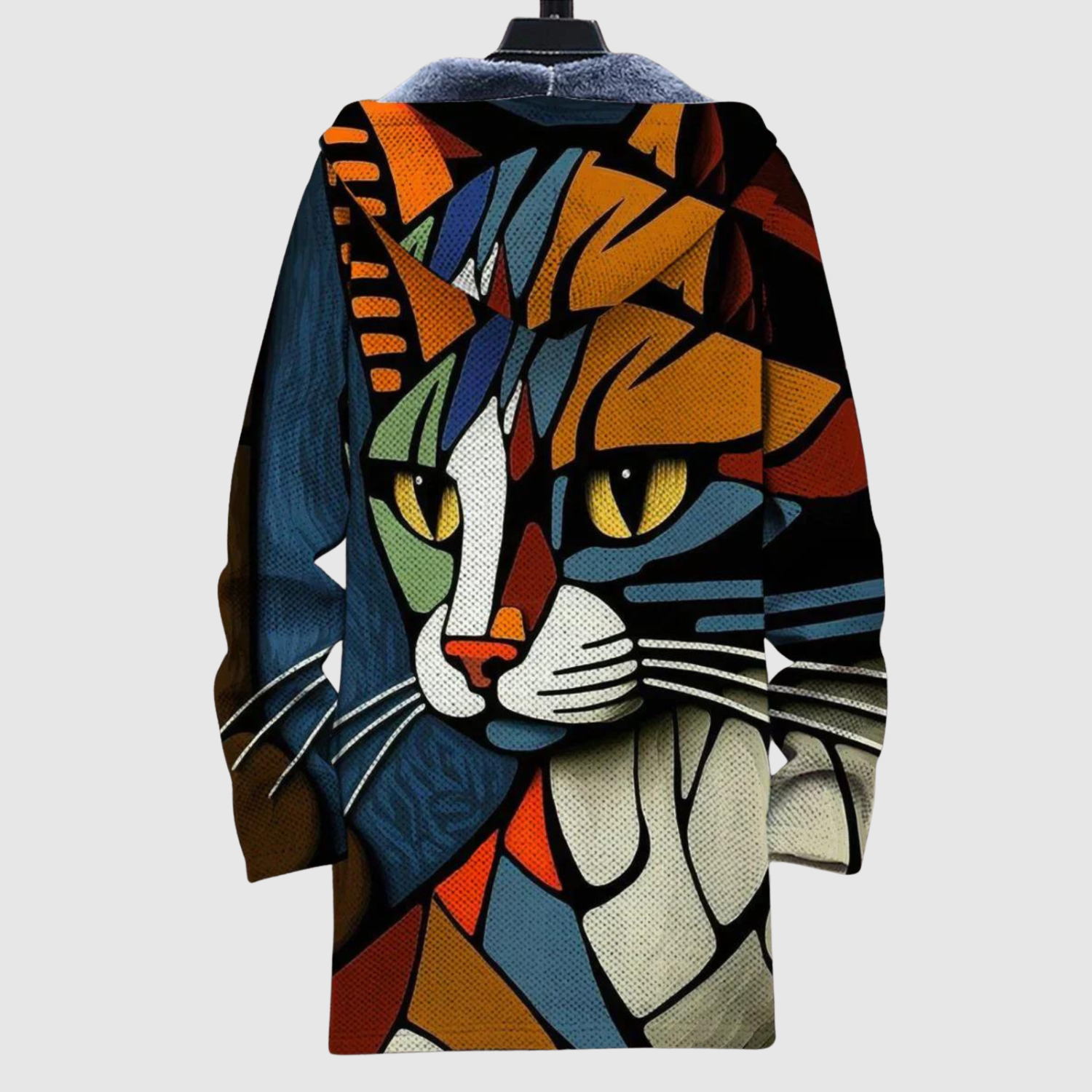 Warme dames hoodie met retroprint in oranje, mosterdgeel en bruin