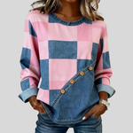Kiki dames sweater met artistiek patchwork