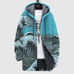 Hoodie met Japanse golvenprint in de stijl van een klassieke houtsnede en ruime pasvorm