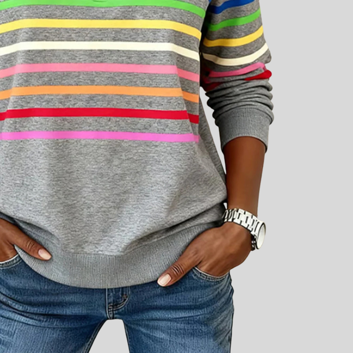 Diede dames gestreepte sweater met kwart rits