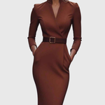 Elegante maxi jurk met verstelbare ceintuur en verfijnde mandarinekraag voor dames