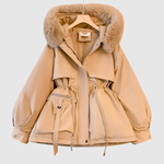 Lange winterparka met gewatteerde capuchon en diepe zakken in effen donkere kleur voor dames