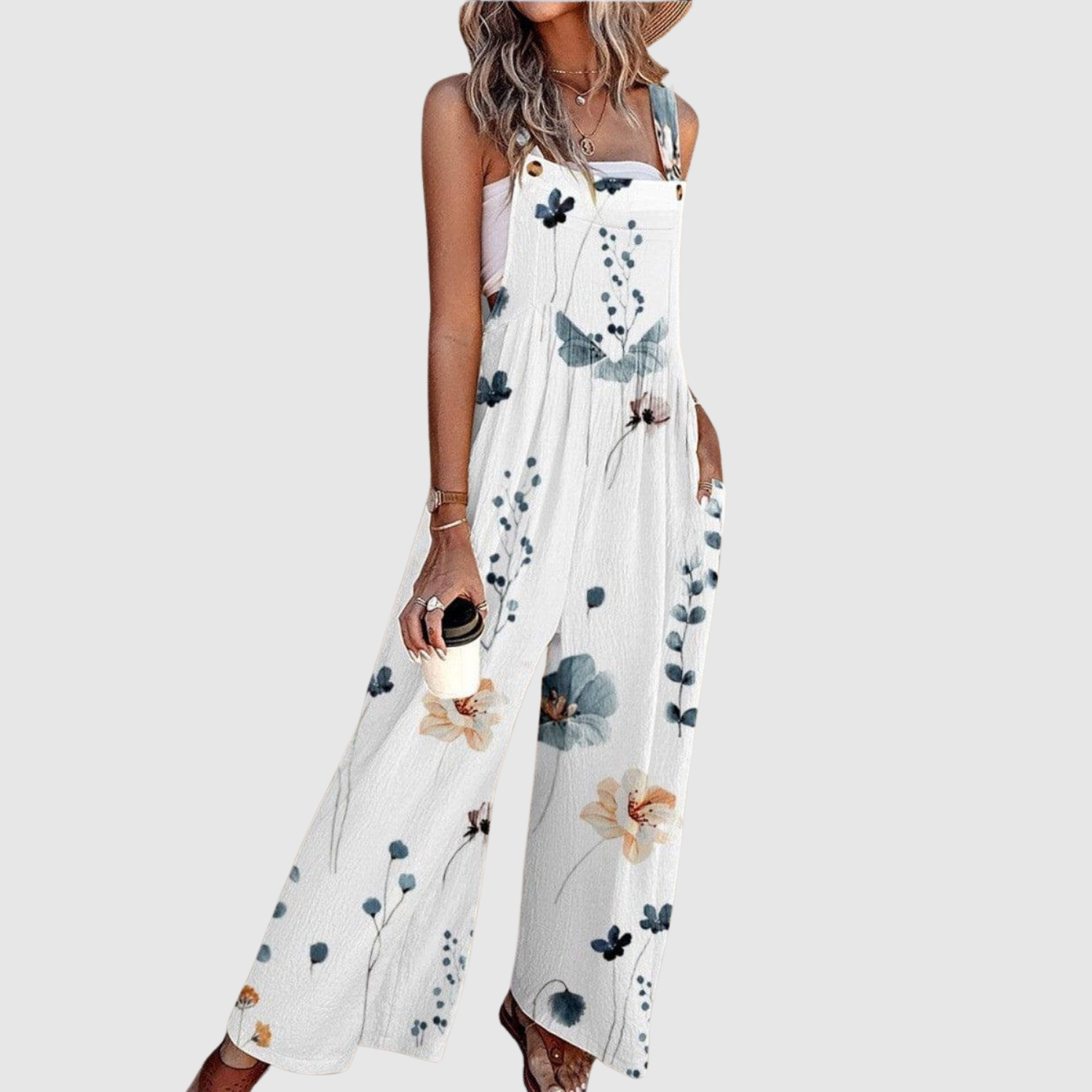 Noor dames jumpsuit met bloemenprint en wijde pijpen