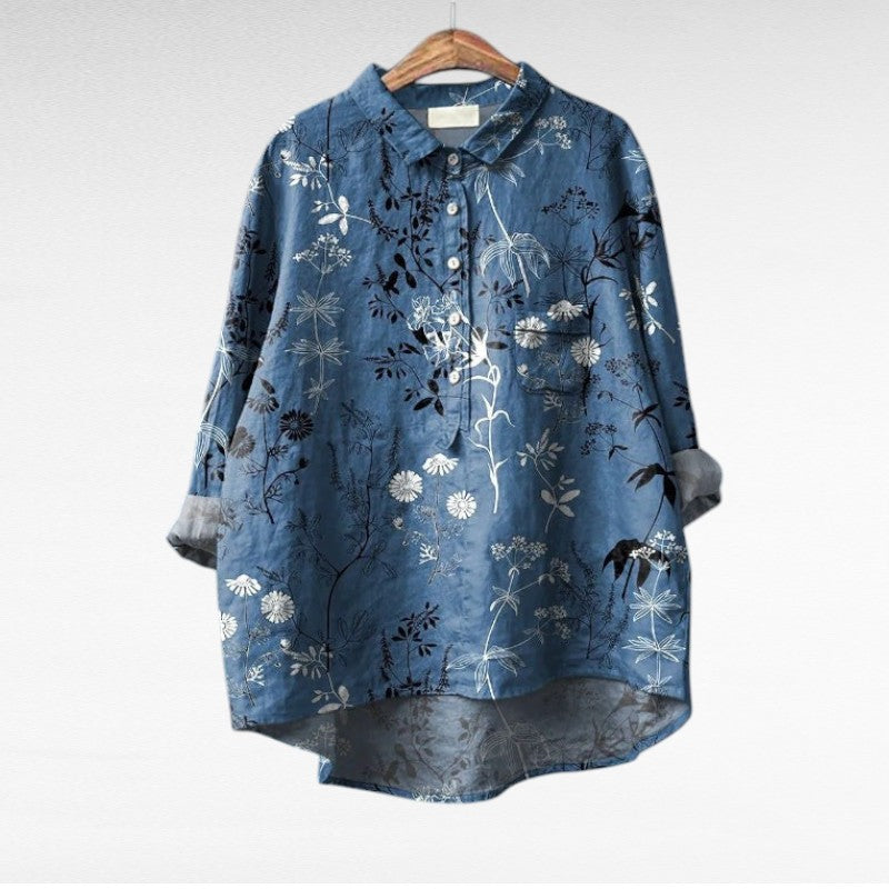 Elegante zomerblouse met kunstzinnige print en ruime snit voor dames