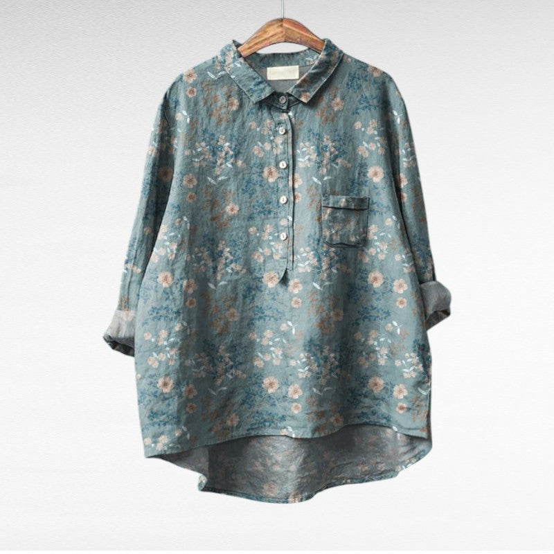 Elegante zomerblouse met kunstzinnige print en ruime snit voor dames