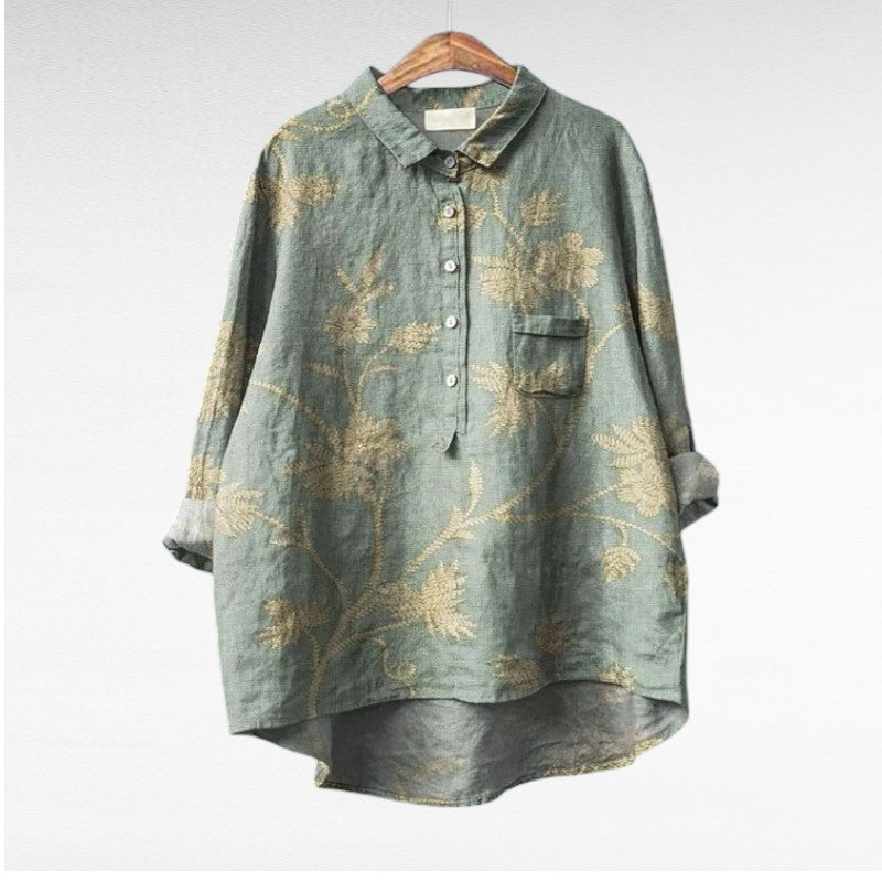 Elegante zomerblouse met kunstzinnige print en ruime snit voor dames
