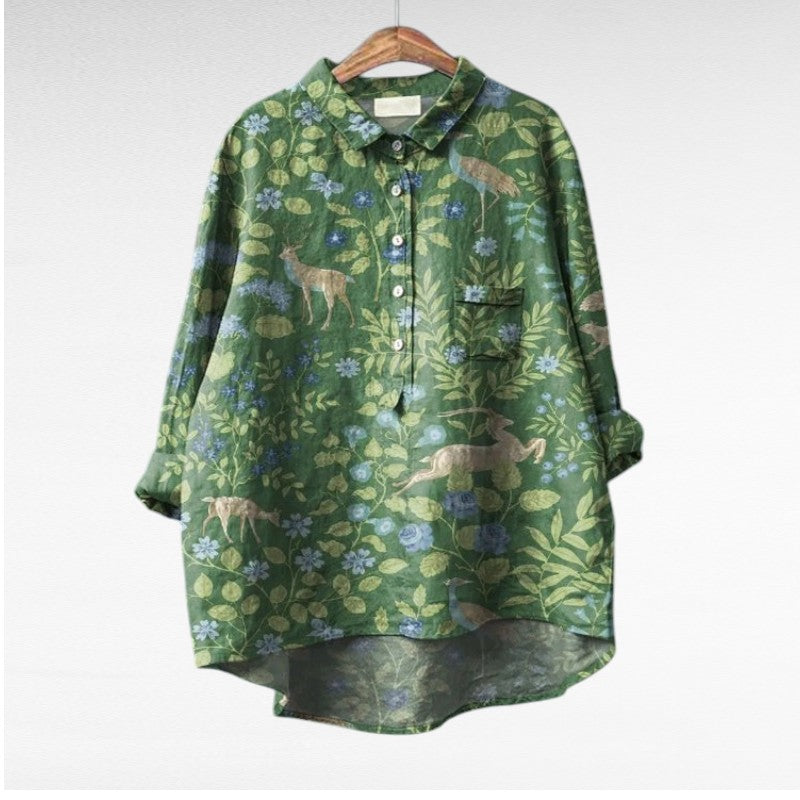 Elegante zomerblouse met kunstzinnige print en ruime snit voor dames